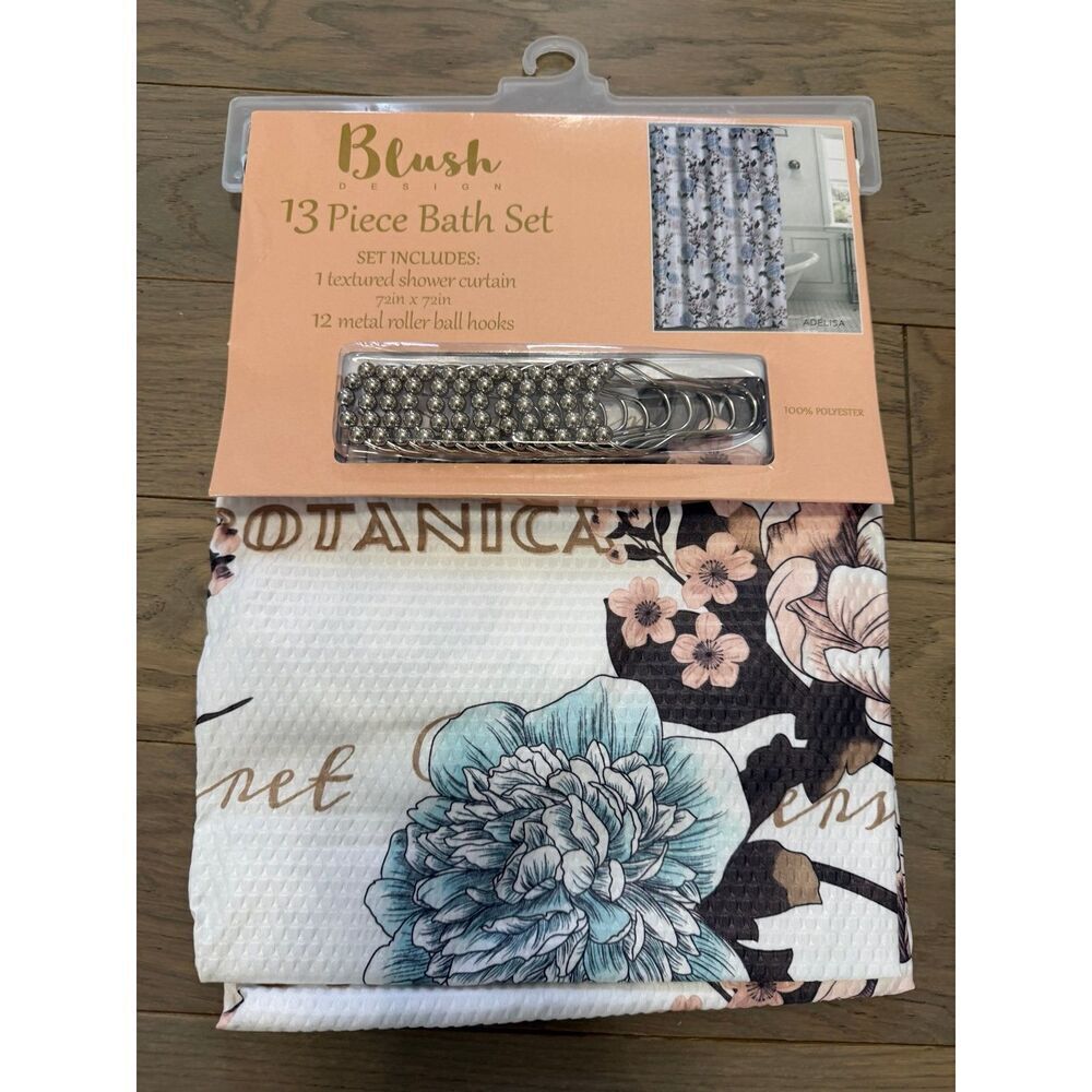 Luv Betsey Blush Design 13 Piece Shower Curtain Set. The set includes one 72in x